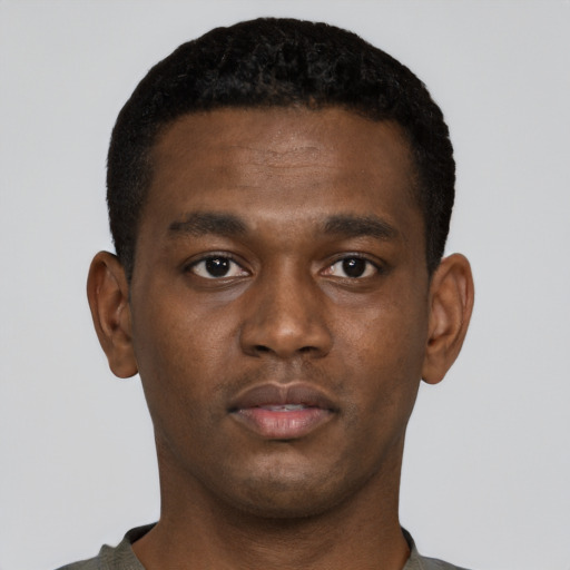 Neutral black young-adult male with short  brown hair and brown eyes