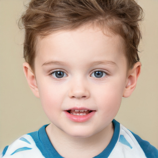 Joyful white child male with short  brown hair and brown eyes