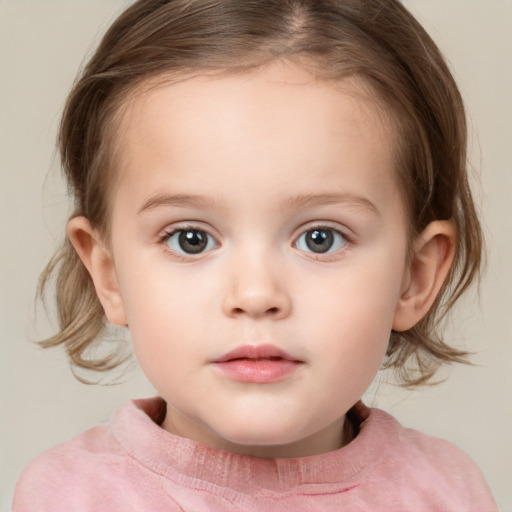 Neutral white child female with medium  brown hair and blue eyes