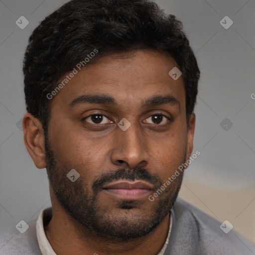Neutral latino young-adult male with short  brown hair and brown eyes