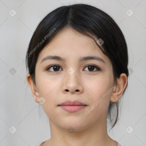 Neutral asian young-adult female with medium  brown hair and brown eyes