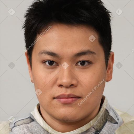 Neutral asian young-adult male with short  brown hair and brown eyes