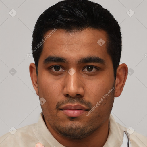 Neutral asian young-adult male with short  black hair and brown eyes