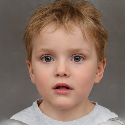 Neutral white child female with short  brown hair and blue eyes