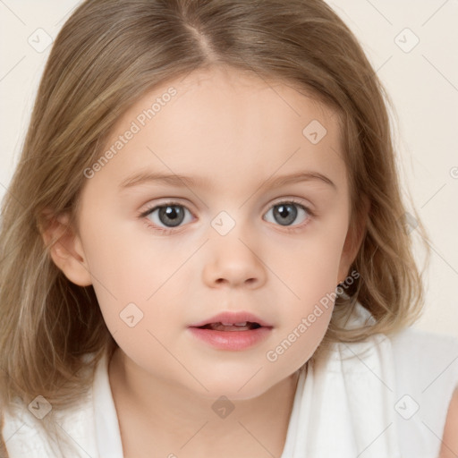 Neutral white child female with medium  brown hair and brown eyes