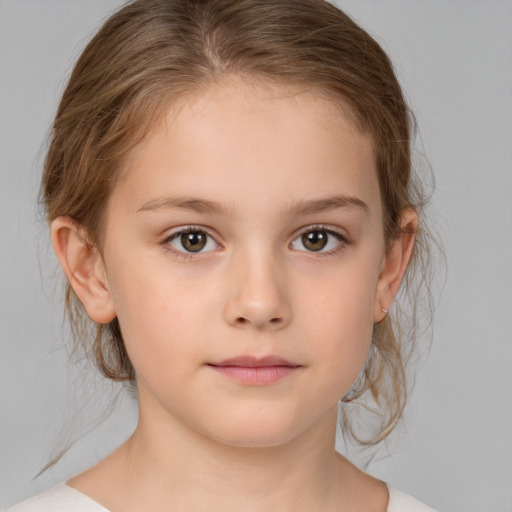 Neutral white child female with medium  brown hair and brown eyes