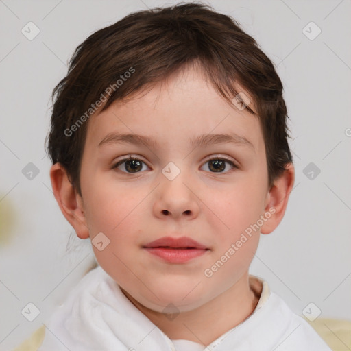 Neutral white child female with short  brown hair and brown eyes