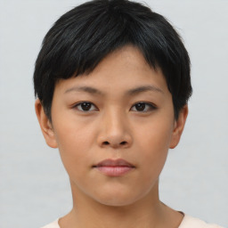 Neutral asian young-adult female with short  black hair and brown eyes