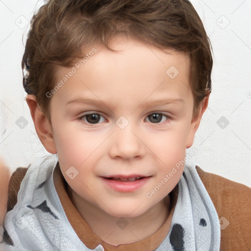 Joyful white child male with short  brown hair and brown eyes