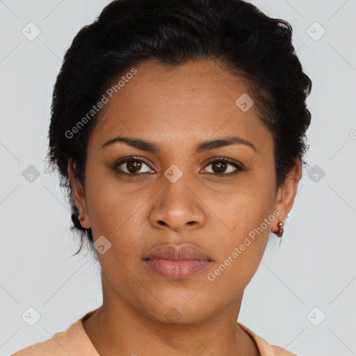 Neutral asian young-adult female with short  black hair and brown eyes