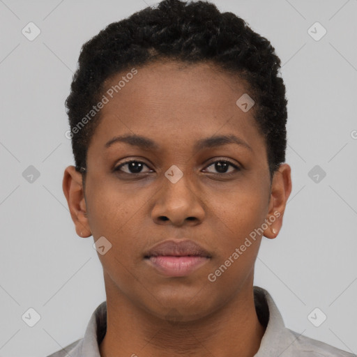 Neutral black young-adult female with short  brown hair and brown eyes