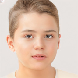 Neutral white child female with short  brown hair and brown eyes