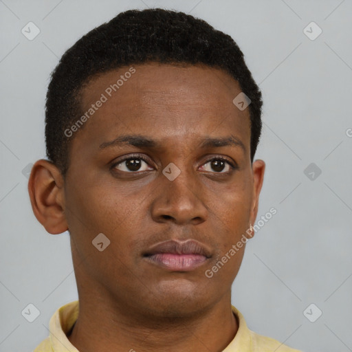 Neutral black young-adult male with short  brown hair and brown eyes