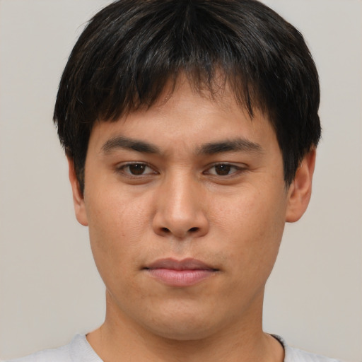 Neutral asian young-adult male with short  brown hair and brown eyes