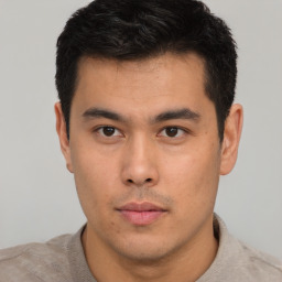 Neutral asian young-adult male with short  brown hair and brown eyes