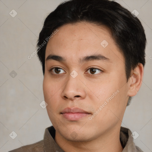 Neutral asian young-adult male with short  black hair and brown eyes