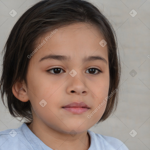 Neutral white child female with medium  brown hair and brown eyes