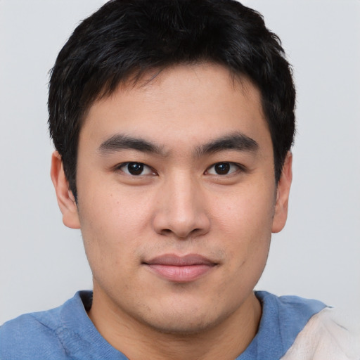 Neutral asian young-adult male with short  brown hair and brown eyes