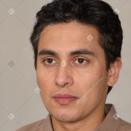 Neutral white adult male with short  brown hair and brown eyes