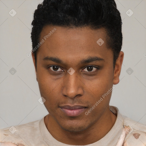 Neutral latino young-adult male with short  brown hair and brown eyes