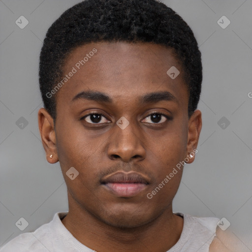 Neutral black young-adult male with short  brown hair and brown eyes