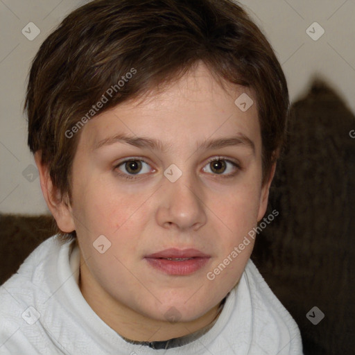 Neutral white young-adult female with short  brown hair and brown eyes