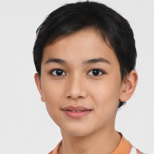 Neutral asian young-adult female with short  black hair and brown eyes