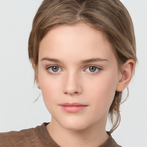 Neutral white young-adult female with medium  brown hair and grey eyes