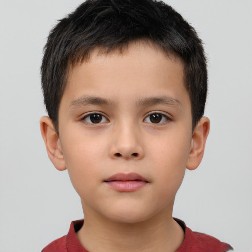 Neutral asian child male with short  brown hair and brown eyes