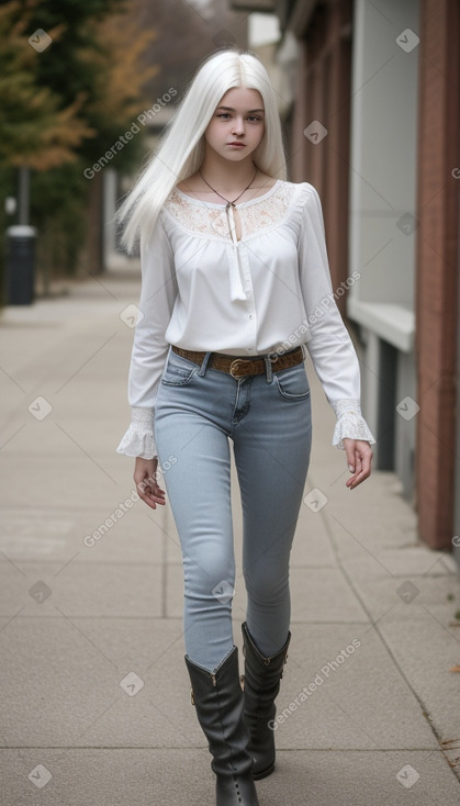 Caucasian teenager girl with  white hair