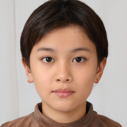 Neutral white child female with short  brown hair and brown eyes