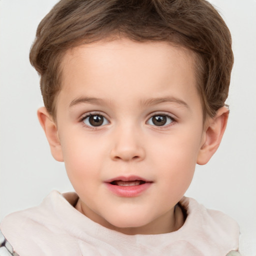 Neutral white child female with short  brown hair and brown eyes