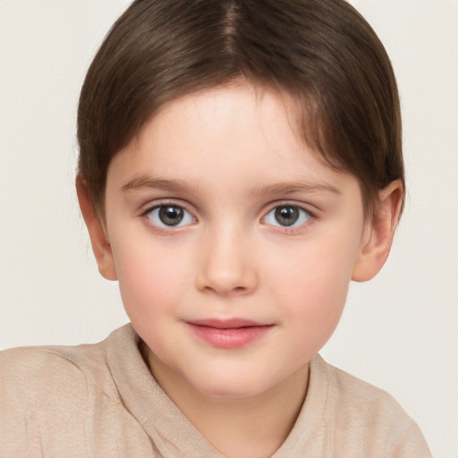 Neutral white child female with short  brown hair and brown eyes