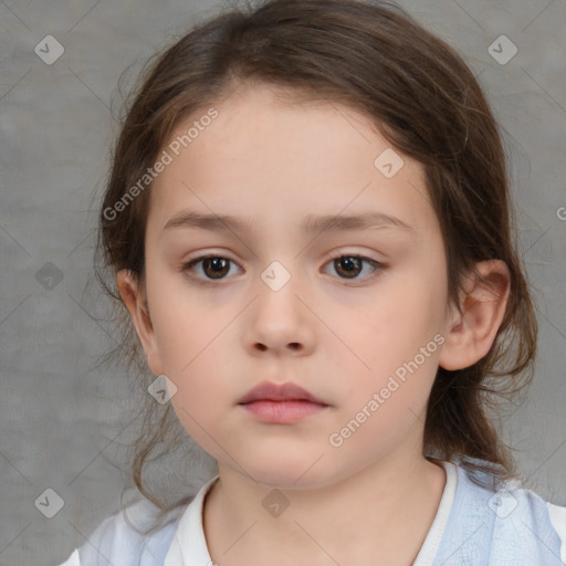 Neutral white child female with medium  brown hair and brown eyes