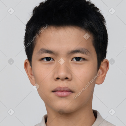 Neutral asian young-adult male with short  brown hair and brown eyes
