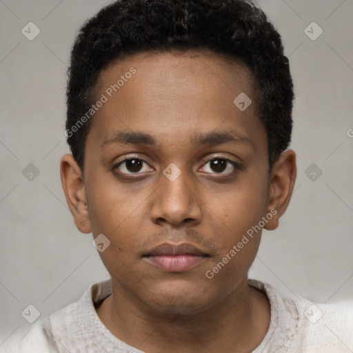 Neutral black young-adult male with short  brown hair and brown eyes
