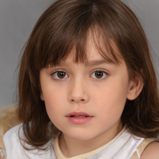 Neutral white child female with medium  brown hair and brown eyes