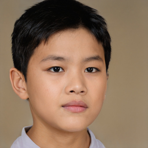 Neutral asian child male with short  brown hair and brown eyes