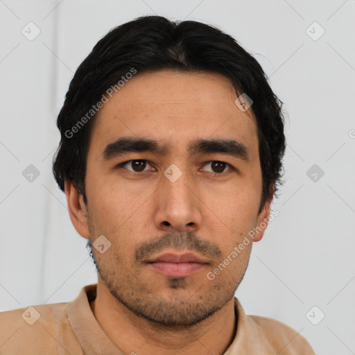 Neutral asian young-adult male with short  black hair and brown eyes