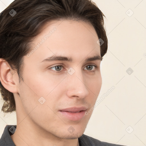 Neutral white young-adult male with medium  brown hair and brown eyes