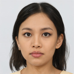 Neutral asian young-adult female with medium  black hair and brown eyes