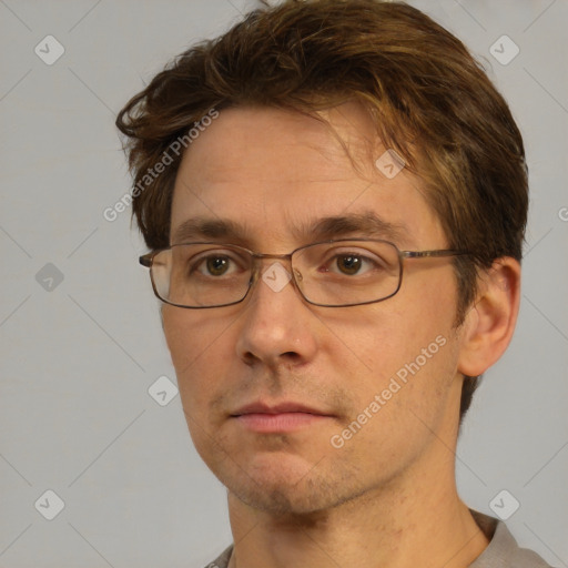 Neutral white adult male with short  brown hair and brown eyes