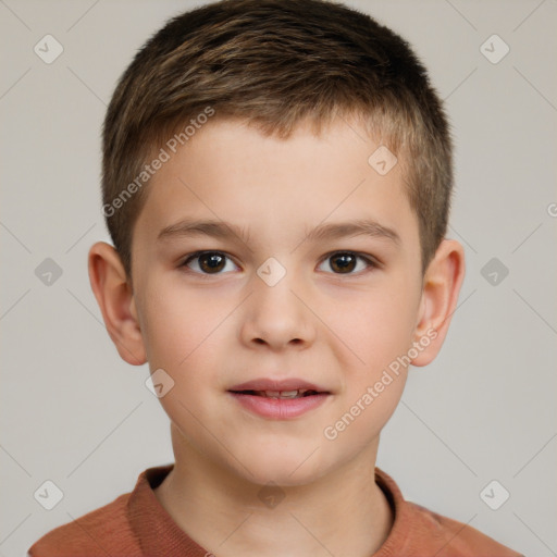 Neutral white child male with short  brown hair and brown eyes