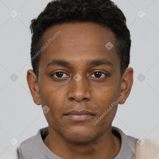 Neutral black young-adult male with short  brown hair and brown eyes