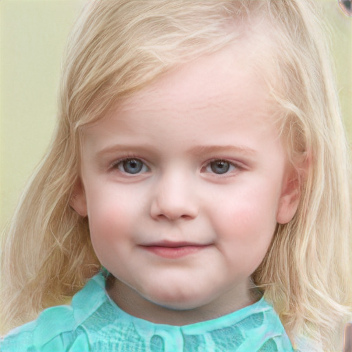 Neutral white child female with medium  blond hair and blue eyes