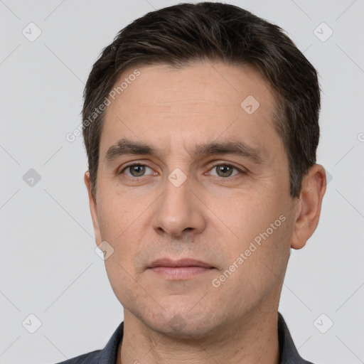 Neutral white adult male with short  brown hair and brown eyes