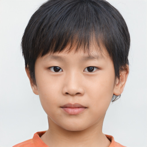 Neutral asian child male with short  brown hair and brown eyes