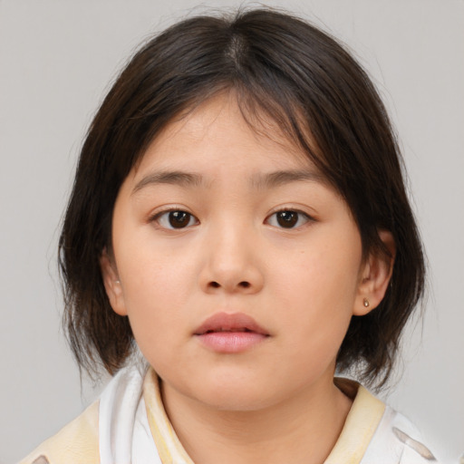 Neutral white child female with medium  brown hair and brown eyes
