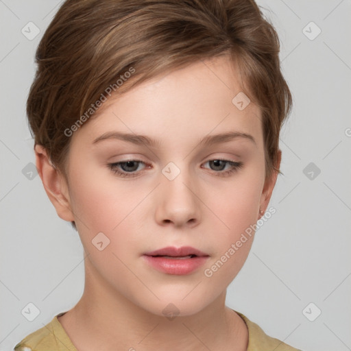 Neutral white child female with short  brown hair and brown eyes