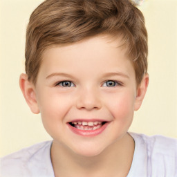 Joyful white child male with short  brown hair and brown eyes